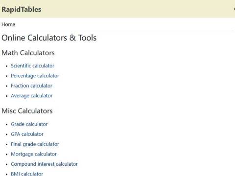 Online Calculators & Tools – RapidTables.com